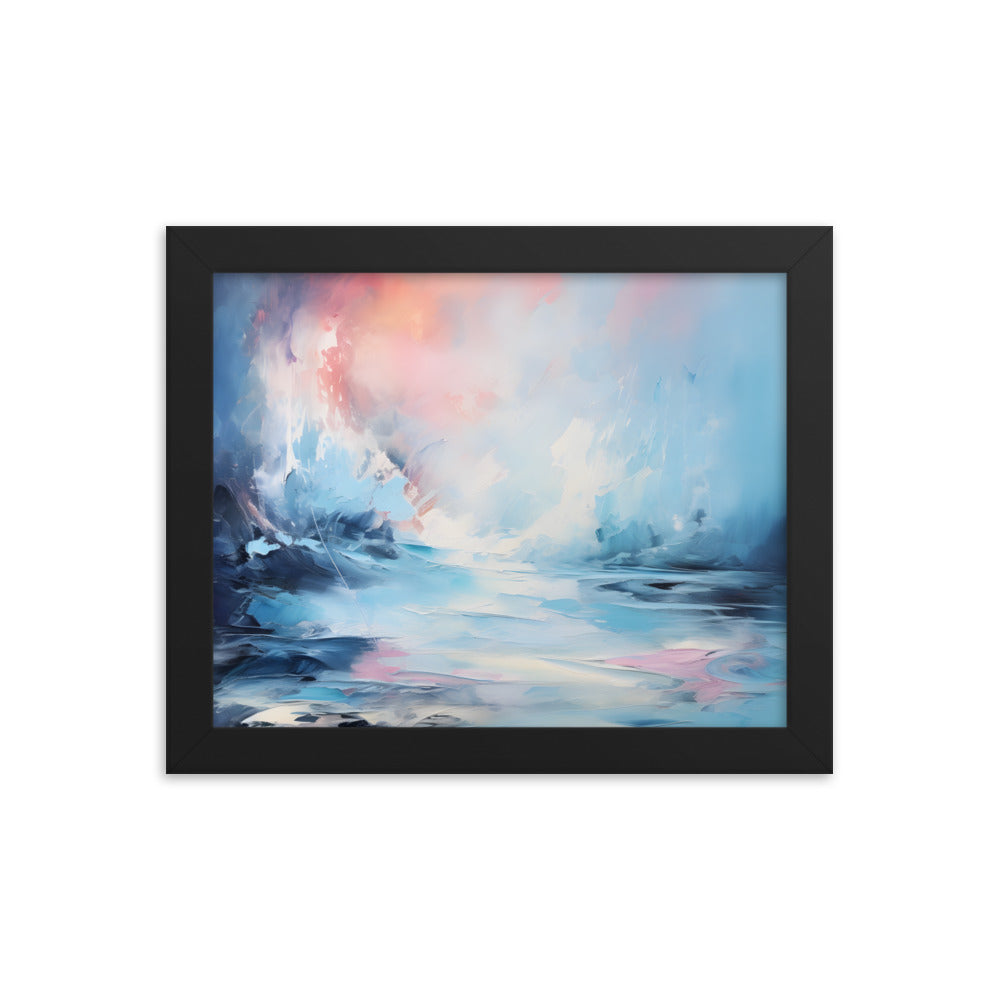 Framed Print Abstract Artwork Snowy Icy Winter Water Oil Painting Style Abstract Art Smooth Calming Colors Framed Poster Nature 8x10"