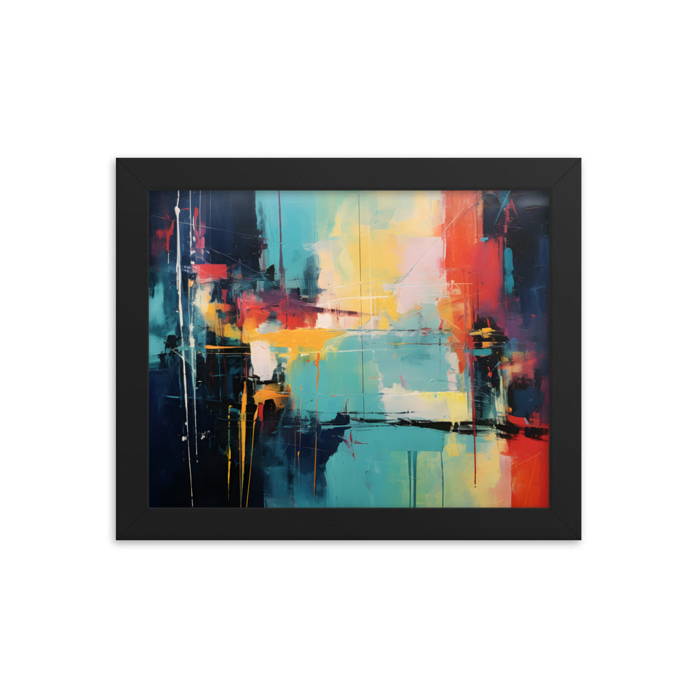 Framed Print Abstract Artwork Oil Painting Style Abstract Art Vibrant Colors And Random Shapes Leaving It Open For Interpretation Framed Poster Nature 8x10"