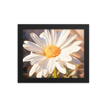 Framed Nature Inspired Artwork Stunning Sunlit Daisy Blooming Oil Painting Style 8x10"