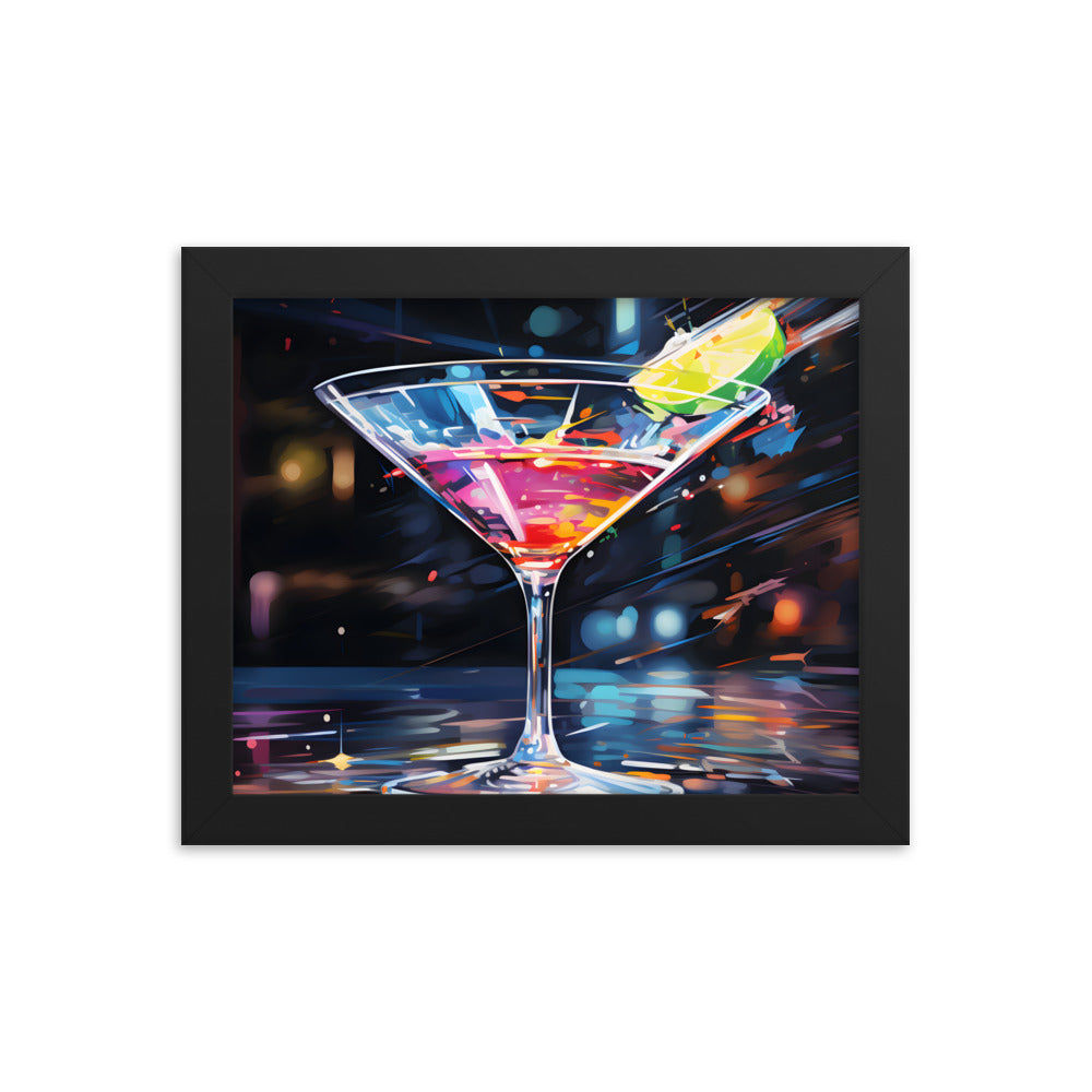 Framed Print Martini Glass Lined With Lime and a Colorful Drink All in a Watercolor Style Painting Framed Poster Artwork 8x10"