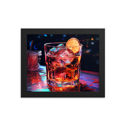 Framed Print Artwork Alcohol And Night Life Bar Art Alcoholic Drink With Ice And Lemon Slice Framed Poster Neon Light Bar Artwork 8x10"