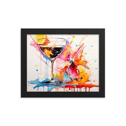 Framed Print Artwork Bright Colorful Cocktail Splashing Out Of The Glass Lemon Slices Lining Champagne Glass Vibrant Bright Drink Inside Glass White Background Attention Grabbing Art Piece Framed Poster Painting Alcohol Art 8x10"