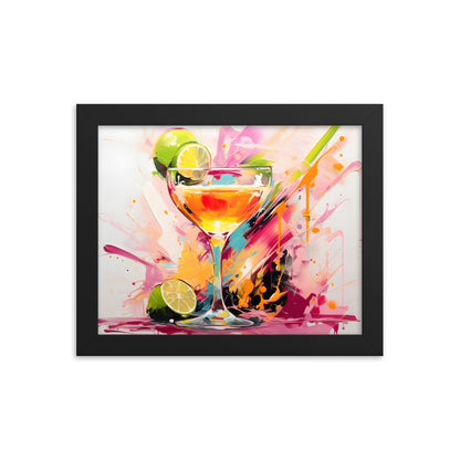 Framed Print Vibrant Alcohol Artwork Lime Slices Lining A Champagne Glass Splashes Of Vibrant Colors Span The Background Attention Grabbing Conversation Starter Framed Poster 8x10"