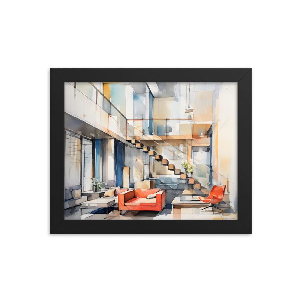 Framed Print Artwork Interior Design Modern Sharp Design Water Color Style Home Decor Red Lounge Lifestyle Framed Poster 8x10"
