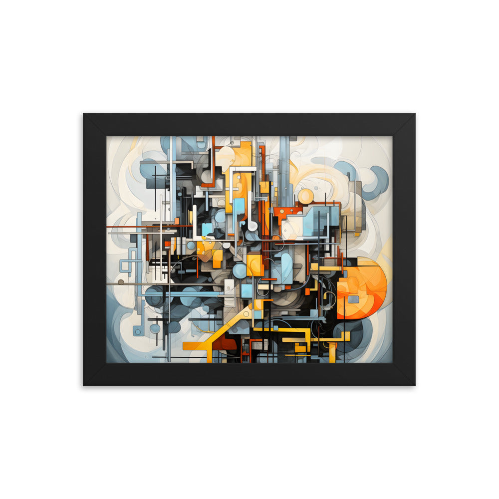 Framed Print Abstract artwork Vibrant Mechanical Shapes Art Framed Attention Grabbing Abstract Art 8x10"