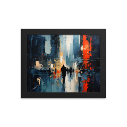 Framed Print Abstract Urban Mystique Conversation Starter Framed Poster Busy City Streets People Walking Through A City With Large Buildings 8x10"
