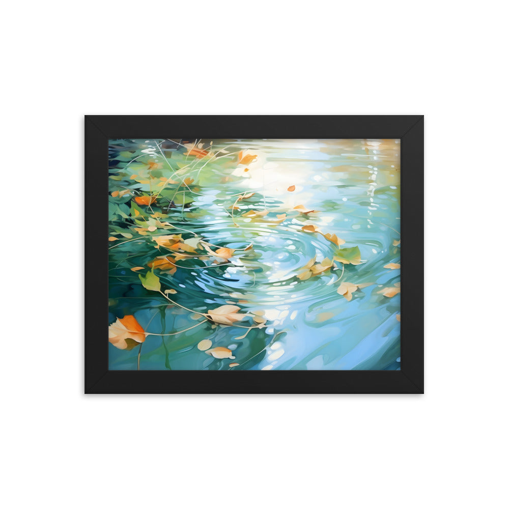 Framed Print artwork Nature Autumn Leaves Covering A Green Pond Framed Poster Painting 